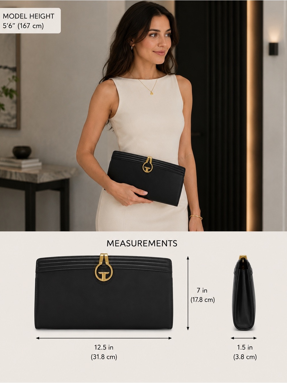 Vintage Gucci Black Leather Clutch with Gold-Tone Hardware